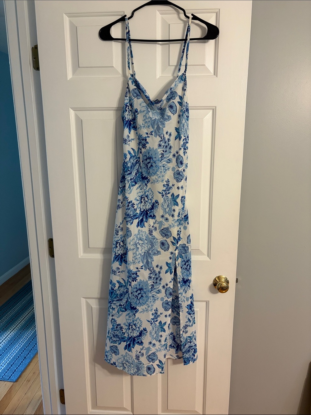 Hello Molly White and Blue Floral Slip Midi Dress
